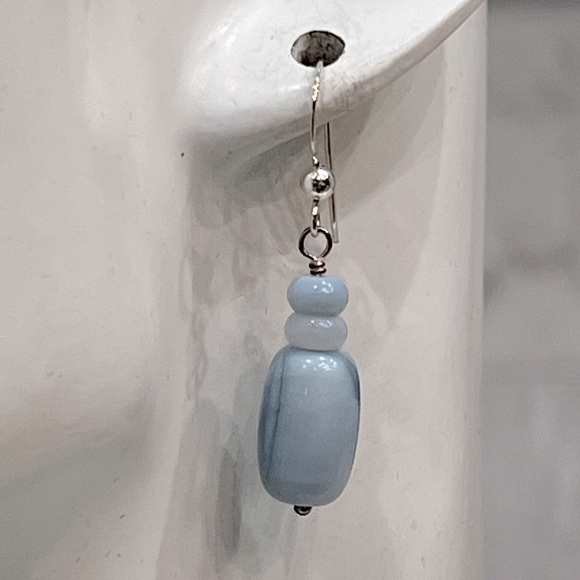 Sterling Silver Blue Opal Bead Necklace and Dangle Earrings Ensemble - Picture 10 of 16